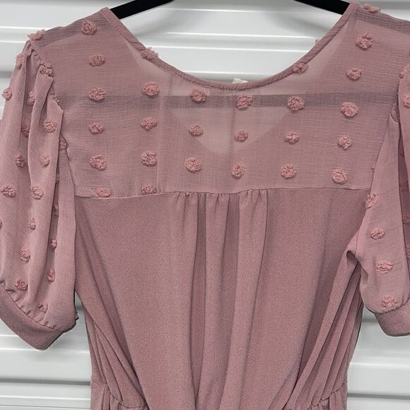 Rose FLOWER N Feather Tie Front Sheer Back Short Sleeve VNeck M Good Condition - Picture 6 of 8
